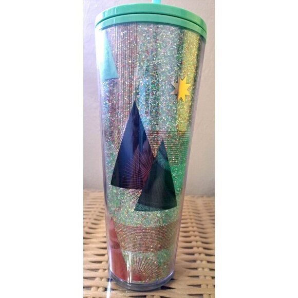 Starbucks Exclusive 2020 Glitter Christmas Tree Green 24 oz Cold Cup Tumbler NWT - Picture 2 of 8